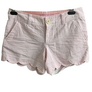 Lilly Pulitzer Pink and White Seersucker Scallop Hem Shorts size 0